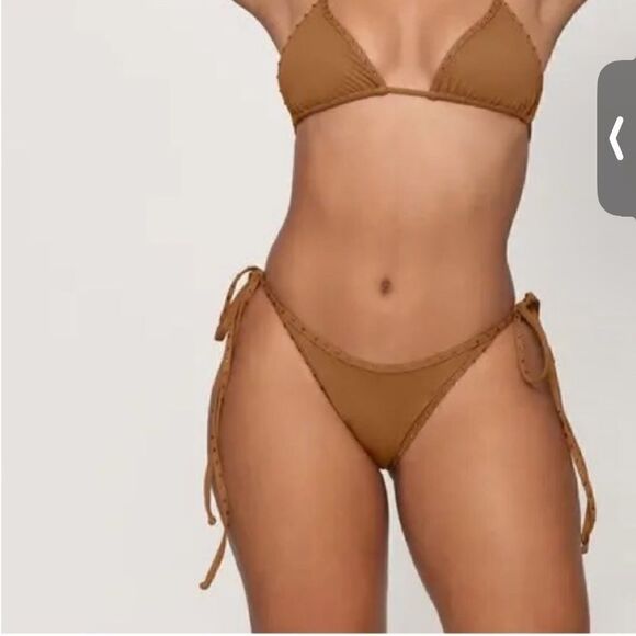 NWT SKIMS Rhinestone Swim Tie Bikini Bottom Size L in Almond - Picture 2 of 8